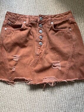 We The Free Rust Button-Front Distressed Mini Skirt